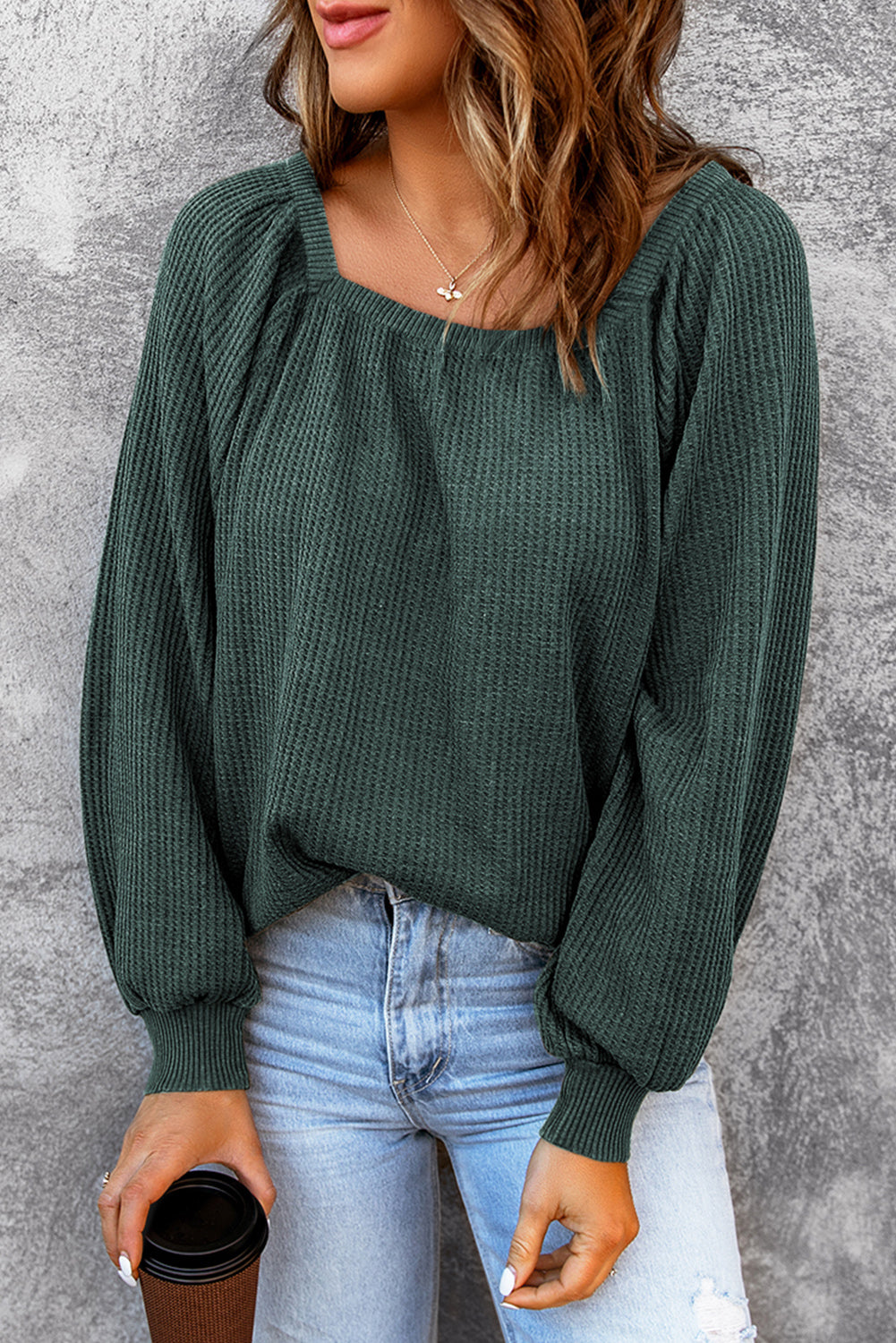 Square Neck Waffle-Knit Top - RebelReine Apparel & Co.