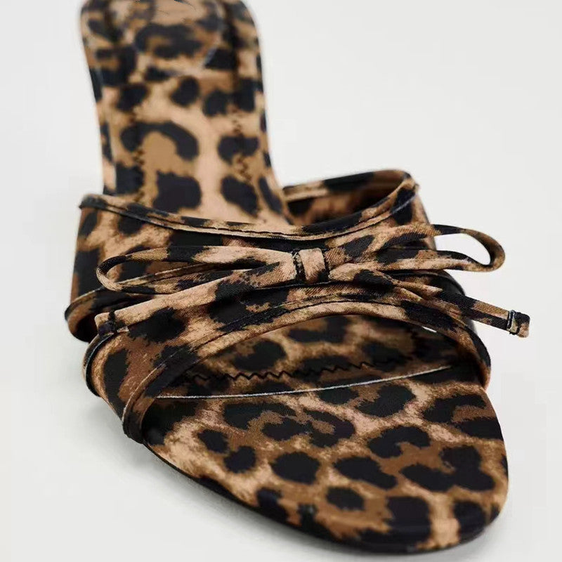 Bow Leopard Kitten Heel Sandals - RebelReine Apparel & Co.