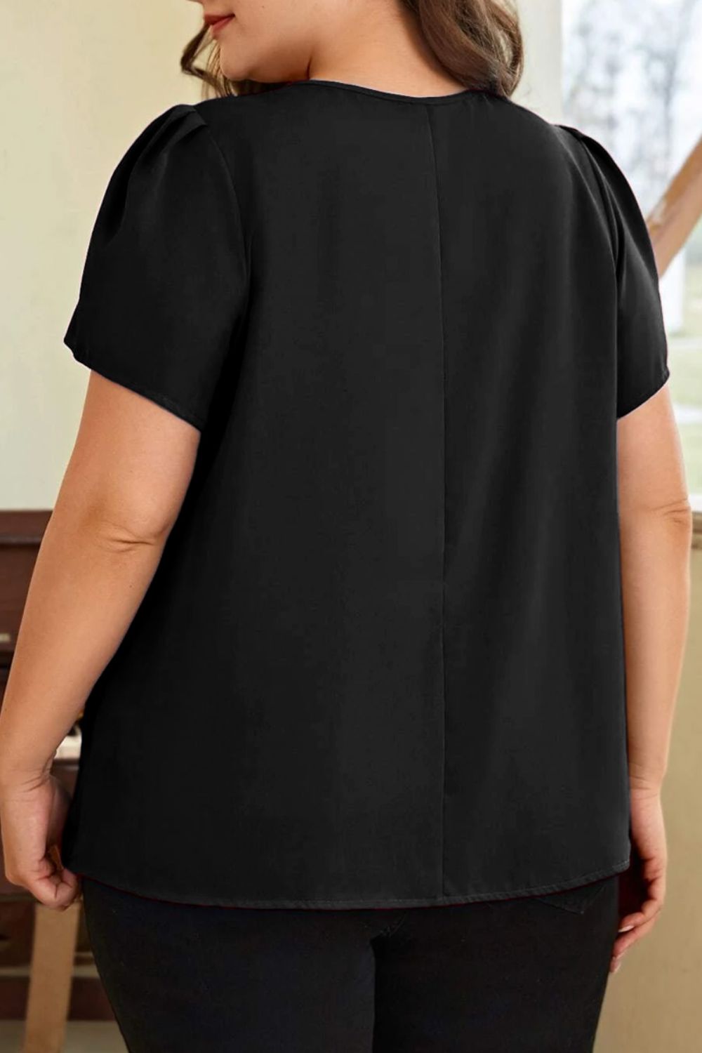 Plus Size Round Neck Short Sleeve Blouse - RebelReine Apparel & Co.