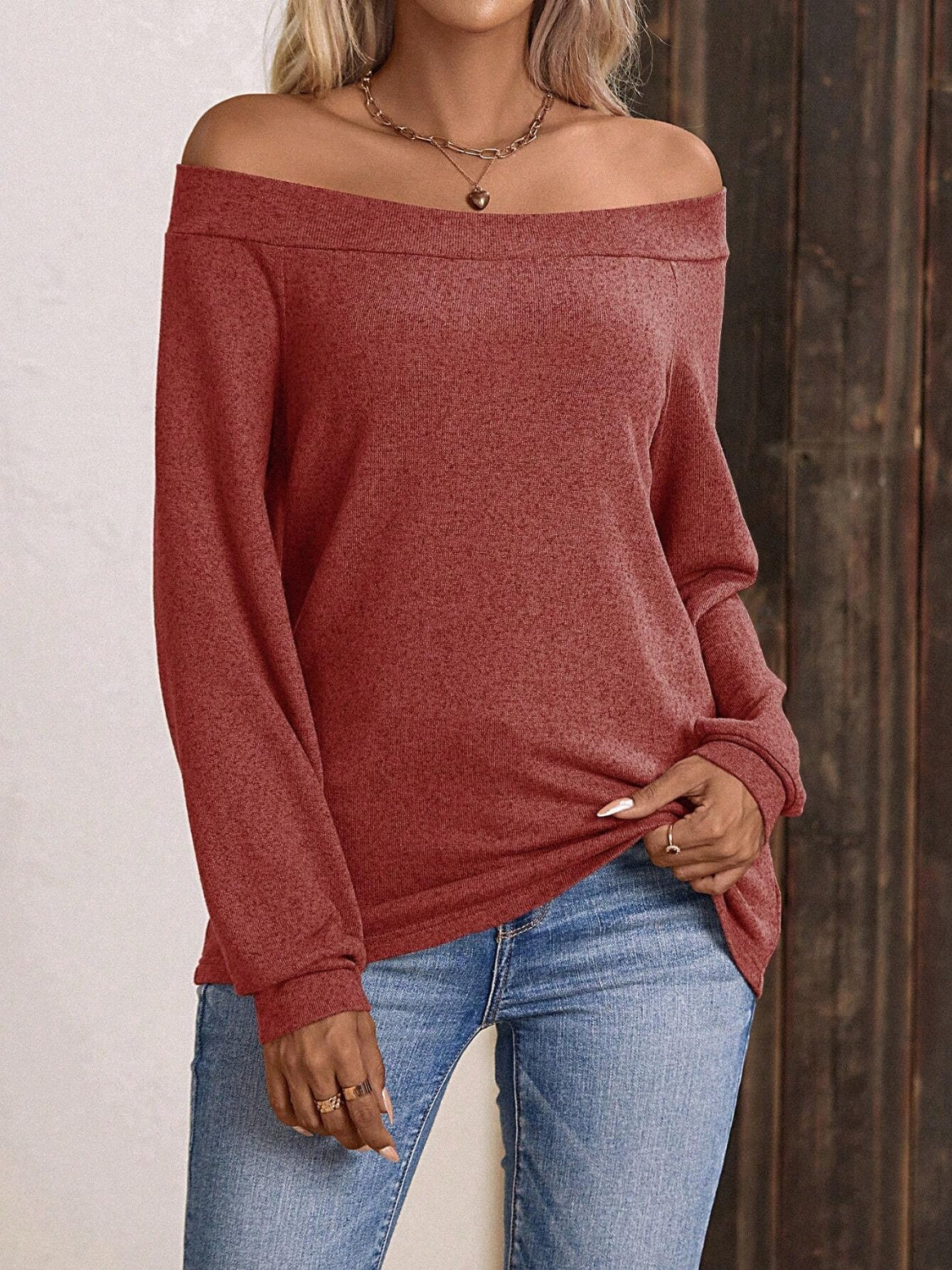 Off-Shoulder Long Sleeve T-Shirt