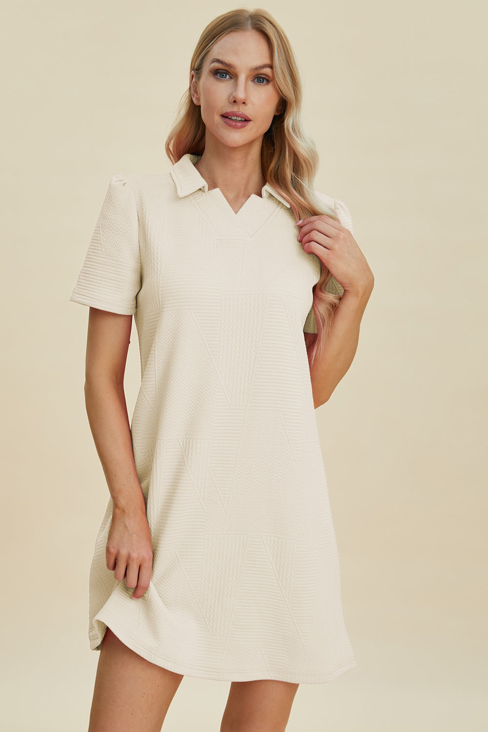 Double Take Full Size Texture Short Sleeve Dress - RebelReine Apparel & Co.