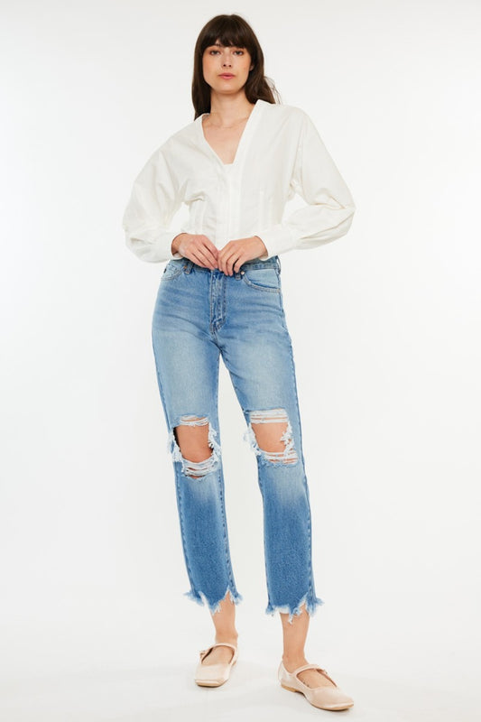 Kancan Distressed Frayed Hem Cropped Jeans - RebelReine Apparel & Co.