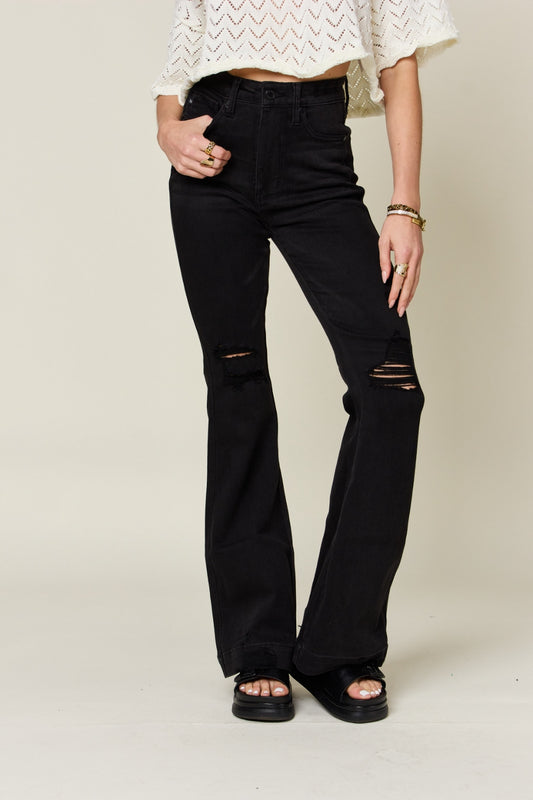 Judy Blue Full Size High Waist Distressed Flare Jeans - RebelReine Apparel & Co.