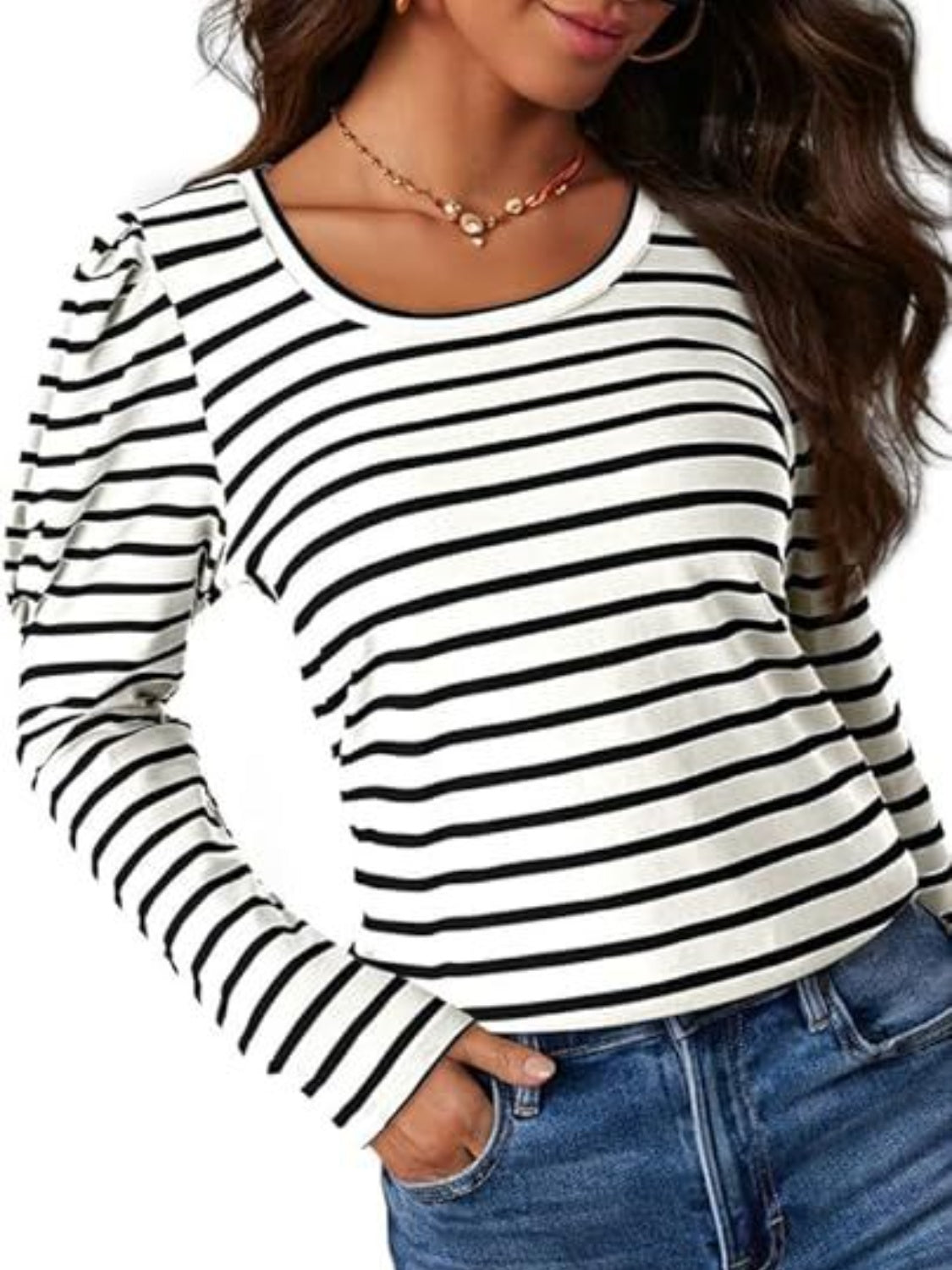 Striped Round Neck Long Sleeve T-Shirt - RebelReine Apparel & Co.