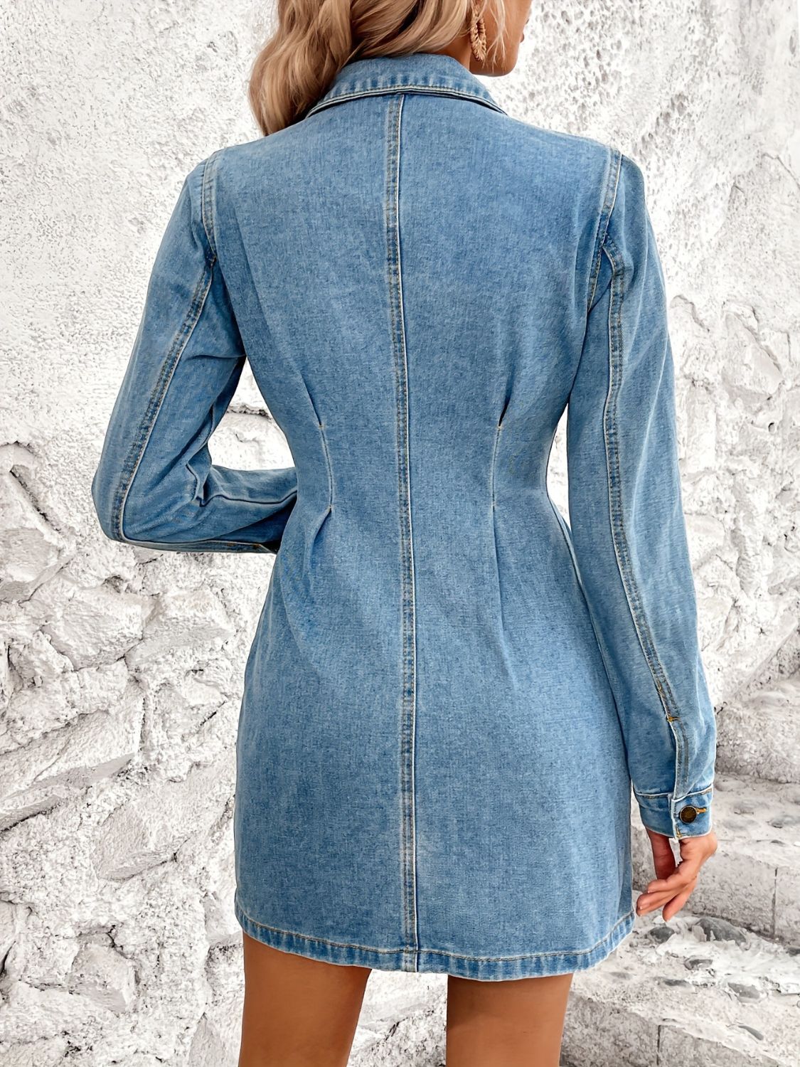 Pocketed Button Up Long Sleeve Denim Dress - RebelReine Apparel & Co.