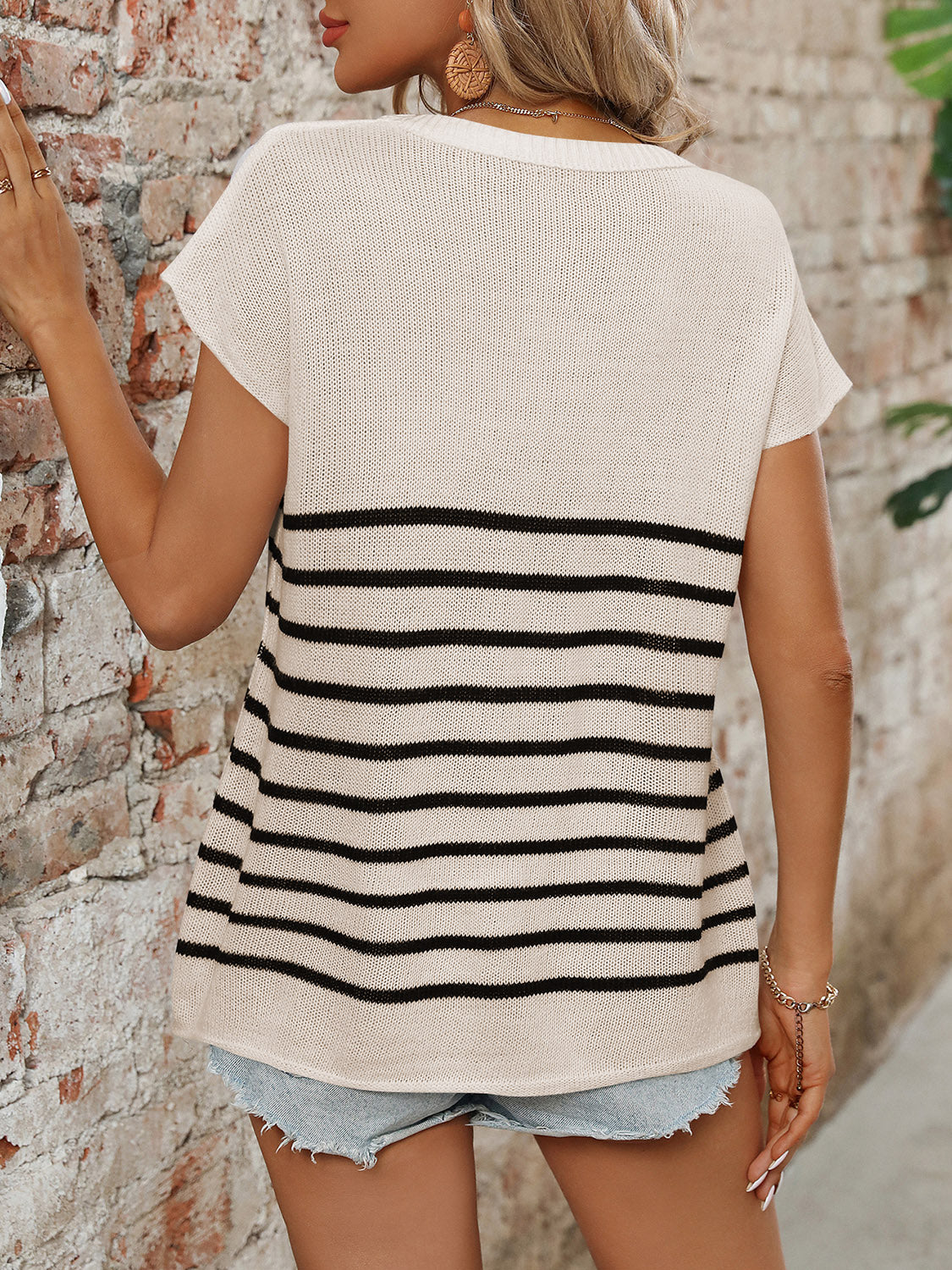 Striped Round Neck Short Sleeve Knit Top - RebelReine Apparel & Co.