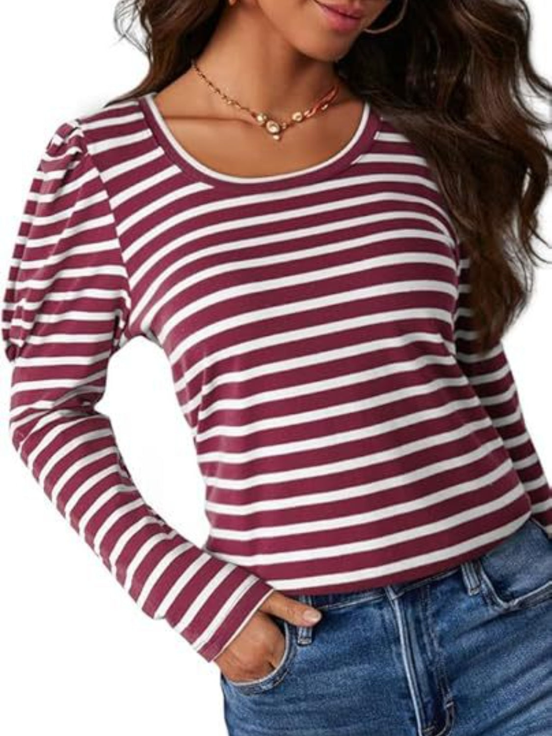 Striped Round Neck Long Sleeve T-Shirt - RebelReine Apparel & Co.