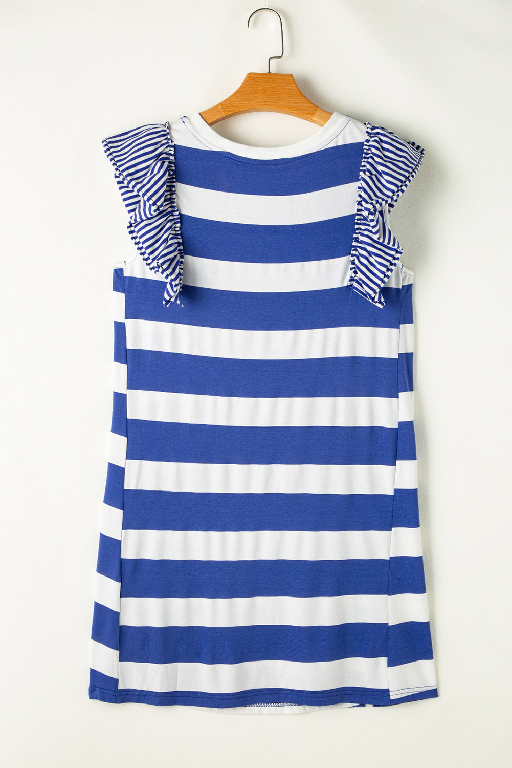 Ruffled Striped Round Neck Cap Sleeve Mini Dress - RebelReine Apparel & Co.