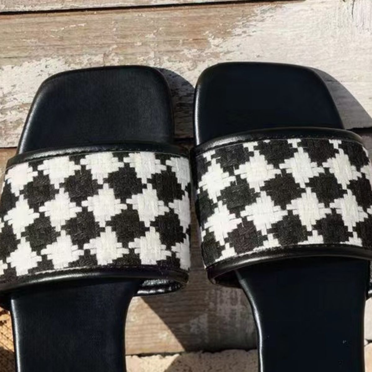 Plaid Open Toe Flat Sandals - RebelReine Apparel & Co.