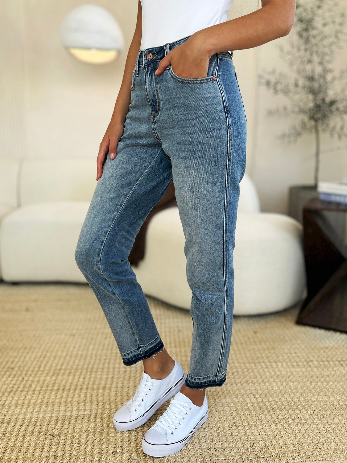 Judy Blue Full Size Mid Rise Rigid Magic Release Hem Jeans - RebelReine Apparel & Co.