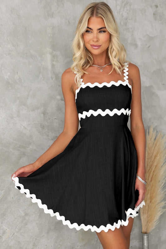 Contrast Trim Square Neck Mini Dress - RebelReine Apparel & Co.