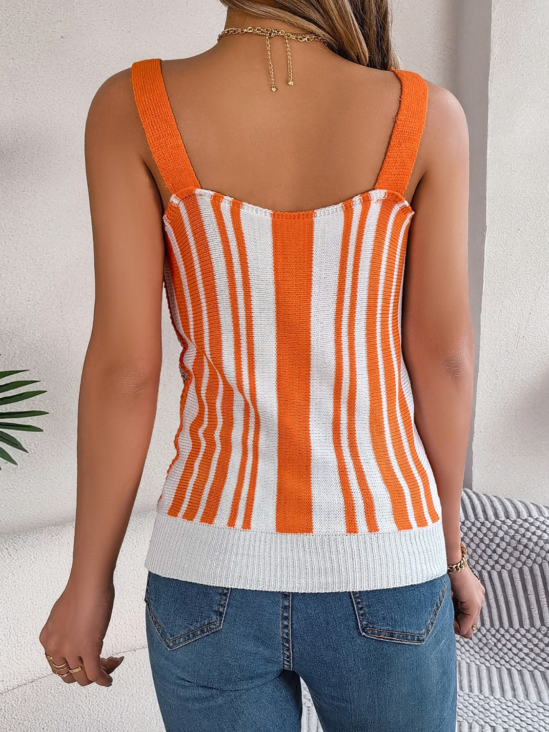 Openwork Striped V-Neck Tank - RebelReine Apparel & Co.