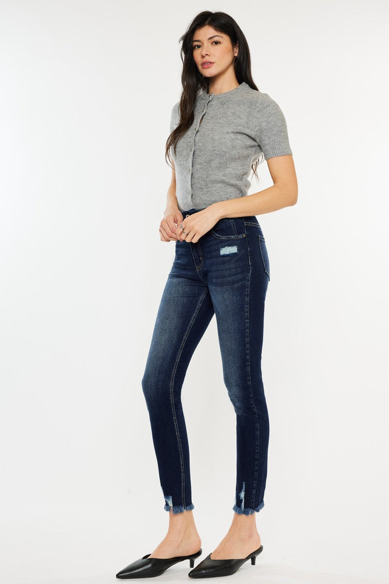 Kancan Full Size Cat's Whiskers Raw Hem High Waist Jeans - RebelReine Apparel & Co.