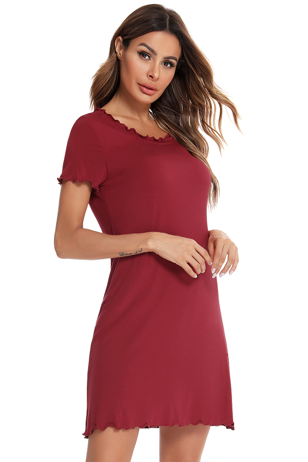 Round Neck Short Sleeve Lounge Dress - RebelReine Apparel & Co.