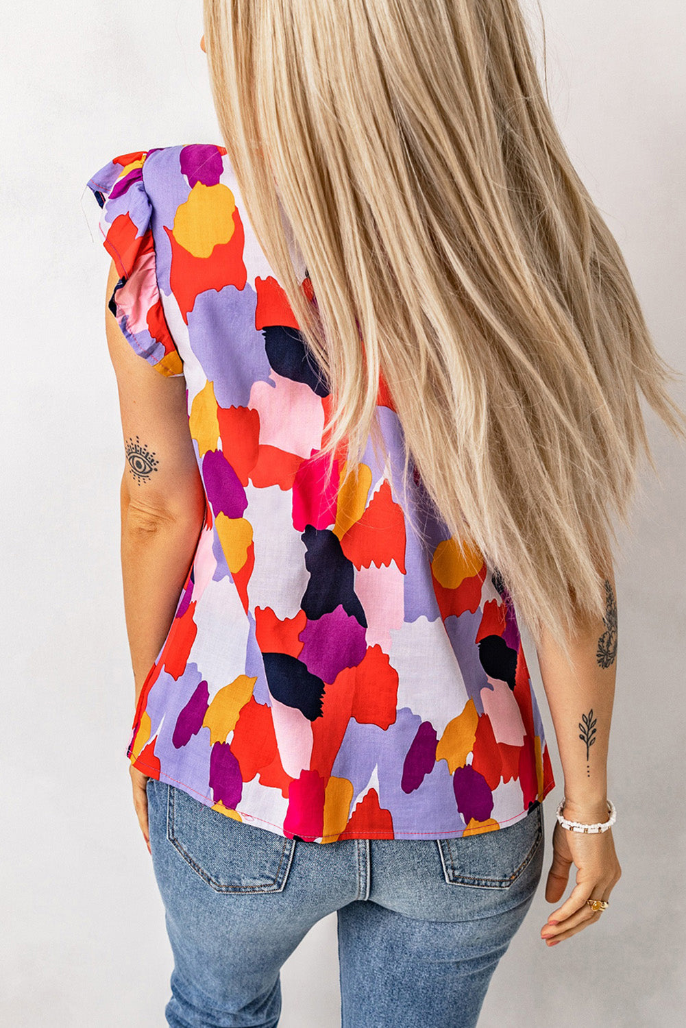 Printed Flutter Sleeve Frill Neck Top - RebelReine Apparel & Co.