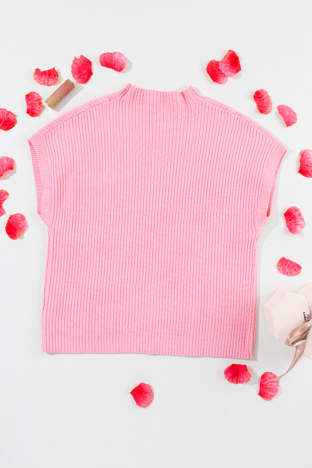 Pink Patch Pocket Ribbed Knit Short Sleeve Sweater - RebelReine Apparel & Co.