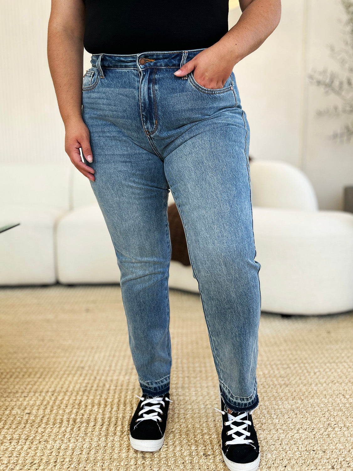 Judy Blue Full Size Mid Rise Rigid Magic Release Hem Jeans - RebelReine Apparel & Co.