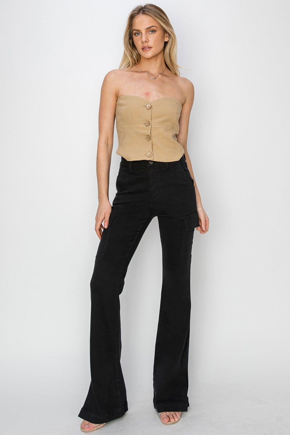 Risen Full Size High Rise Side Slit Cargo Bootcut Jeans - RebelReine Apparel & Co.