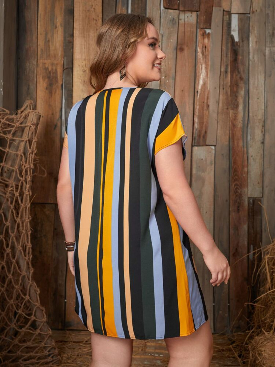 Plus Size Striped Short Sleeve Mini Dress - RebelReine Apparel & Co.