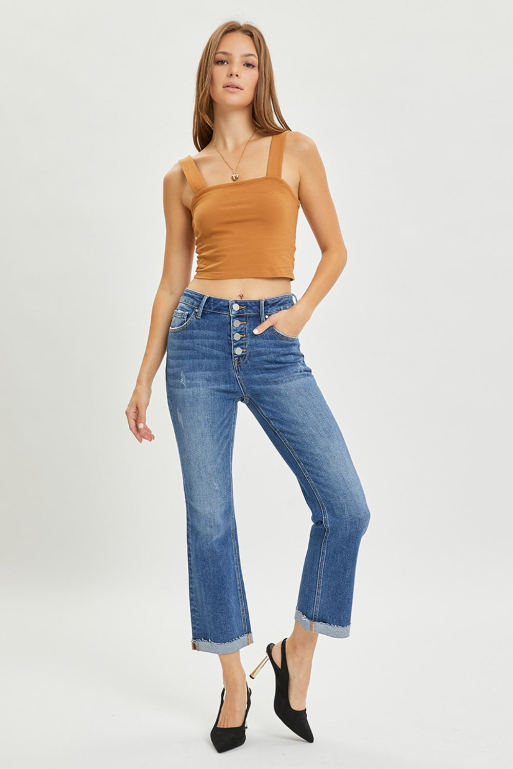 RISEN Full Size Button Fly Cropped Bootcut Jeans - RebelReine Apparel & Co.