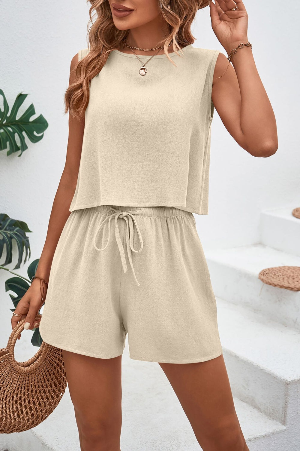 Round Neck Top and Drawstring Shorts Set - RebelReine Apparel & Co.