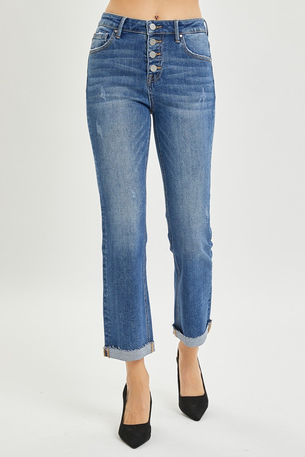 RISEN Full Size Button Fly Cropped Bootcut Jeans - RebelReine Apparel & Co.