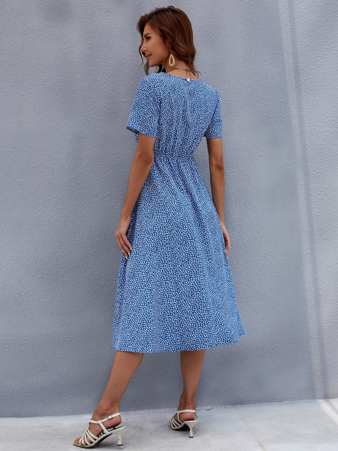 Printed Round Neck Short Sleeve Midi Dress - RebelReine Apparel & Co.