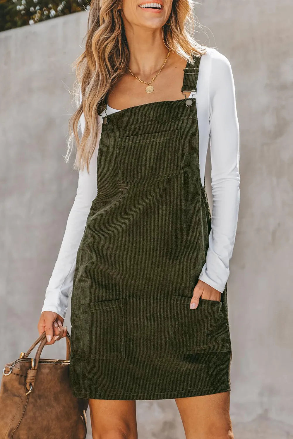 Pocketed Square Neck Wide Strap Overall Dress - RebelReine Apparel & Co.