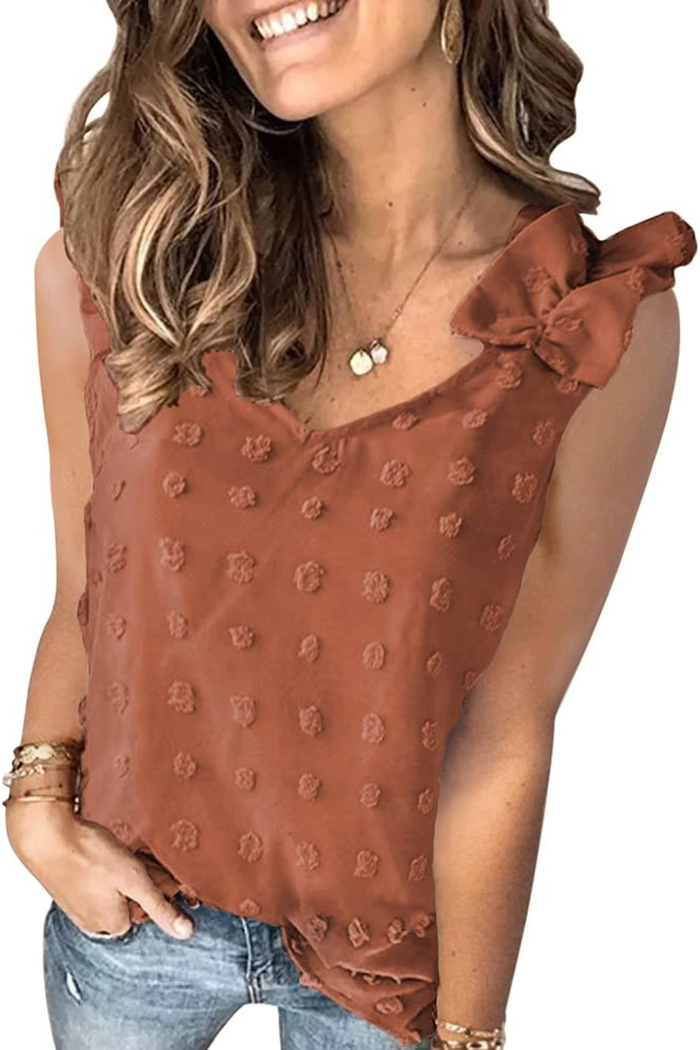 Full Size Swiss Dot V-Neck Tank - RebelReine Apparel & Co.