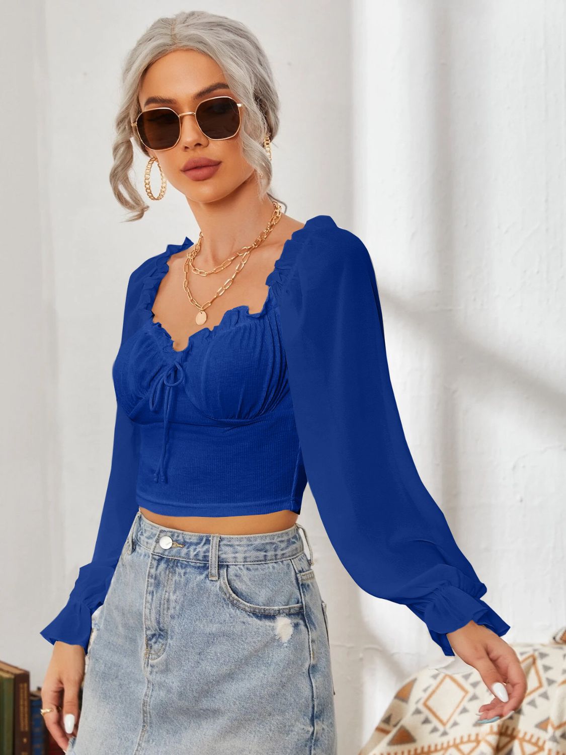 Mesh Sweetheart Neck Flounce Sleeve Top - RebelReine Apparel & Co.