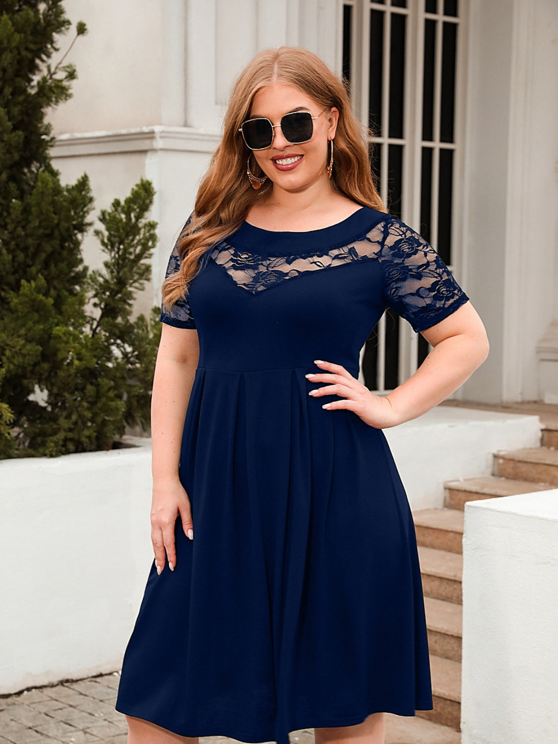 Plus Size Ruched Round Neck Short Sleeve Dress - RebelReine Apparel & Co.