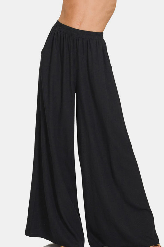 Zenana Pleated Linen Blend Wide Leg Pants - RebelReine Apparel & Co.