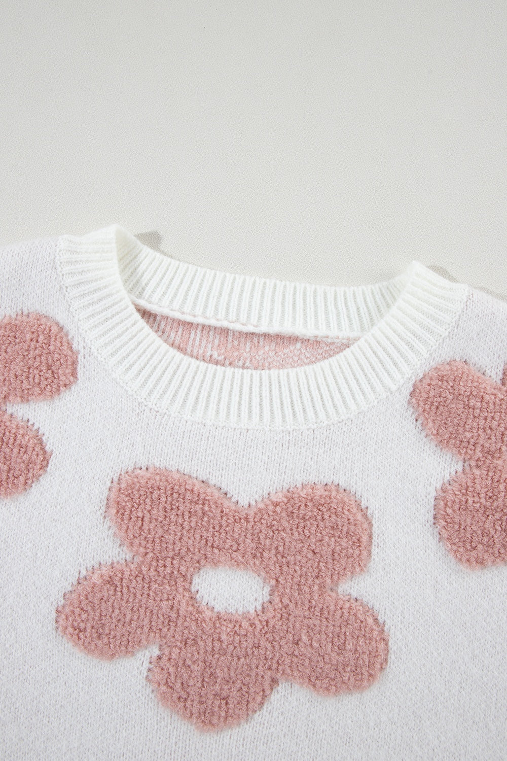 Flower Round Neck Long Sleeve Knit Top - RebelReine Apparel & Co.