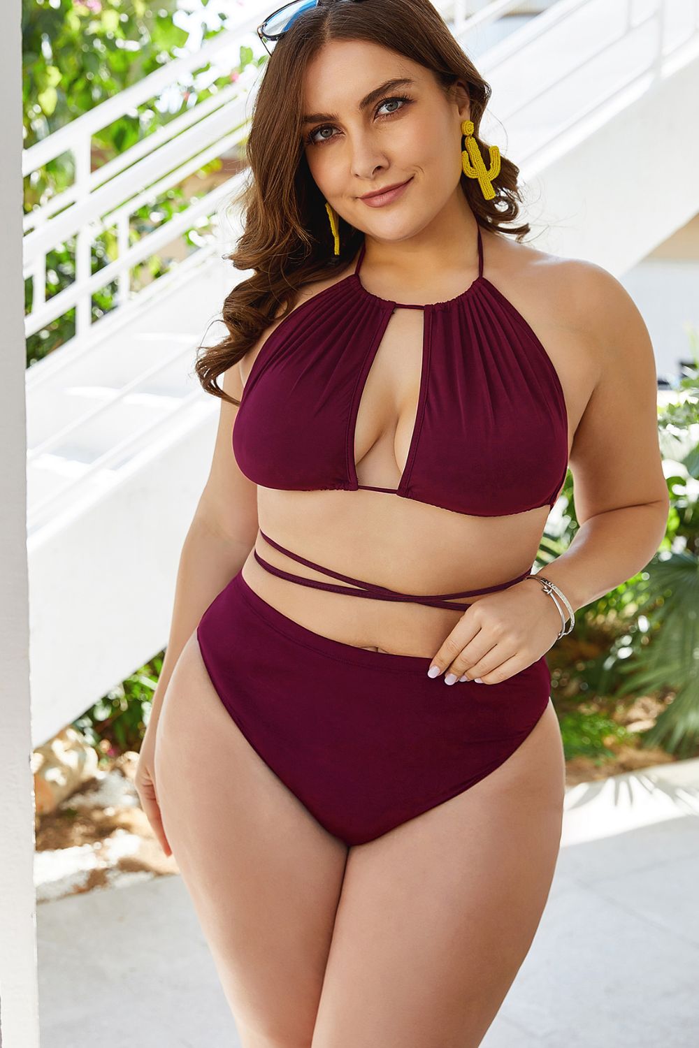 Plus Size Cutout Tied Backless Bikini Set - RebelReine Apparel & Co.