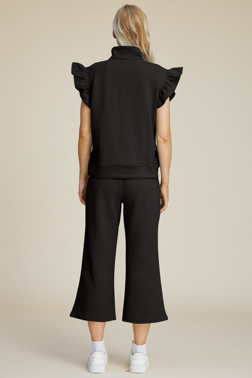 Double Take Full Size Texture Ruffle Short Sleeve Top and Wide Leg Pants Set - RebelReine Apparel & Co.