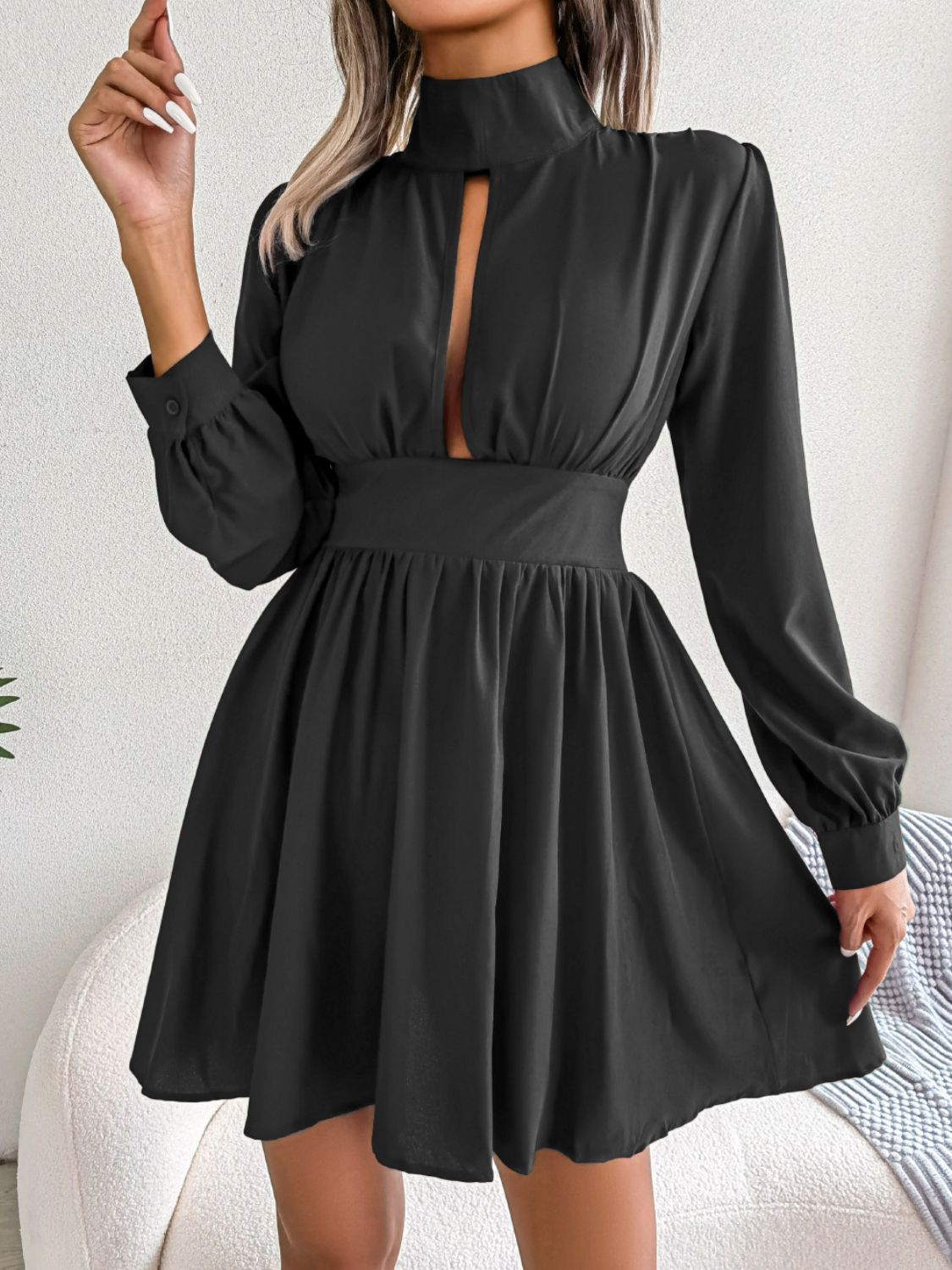 Cutout Turtleneck A-Line Mini Dress - RebelReine Apparel & Co.