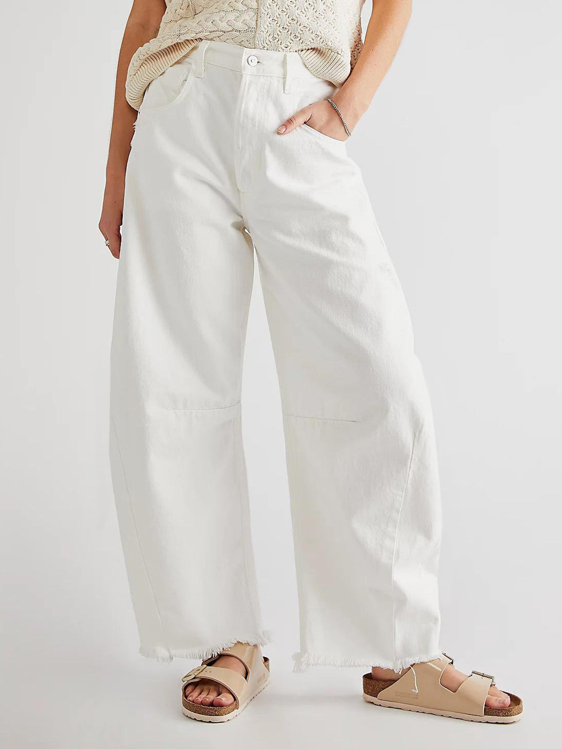 Raw Hem Wide Leg Jeans with Pockets - RebelReine Apparel & Co.