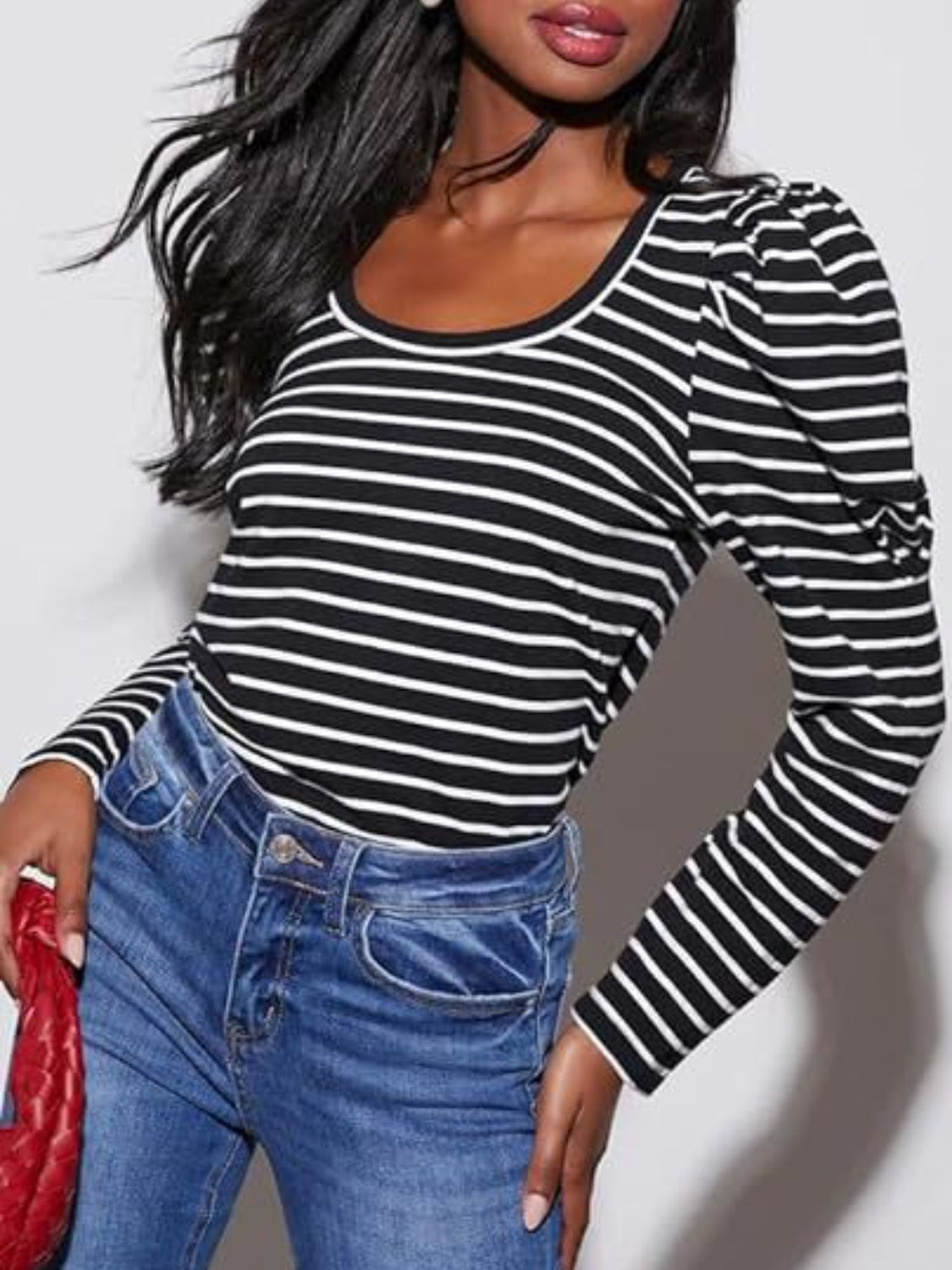 Striped Round Neck Long Sleeve T-Shirt - RebelReine Apparel & Co.