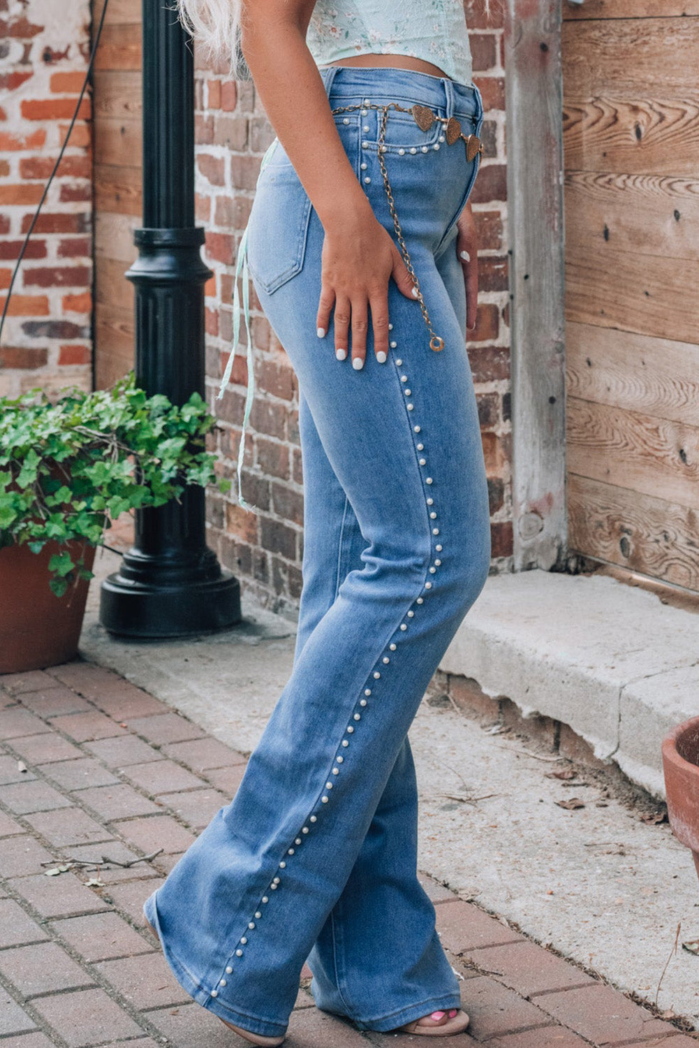 Pearl Trim High Waist Bootcut Jeans - RebelReine Apparel & Co.