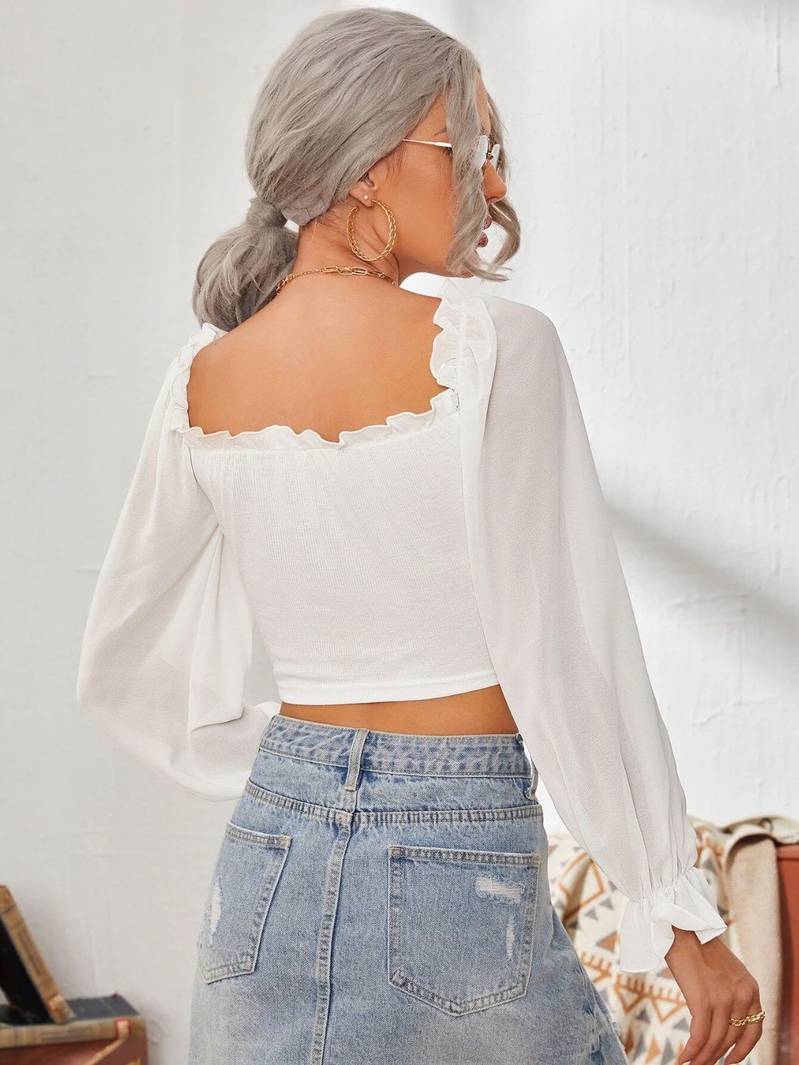 Mesh Sweetheart Neck Flounce Sleeve Top - RebelReine Apparel & Co.