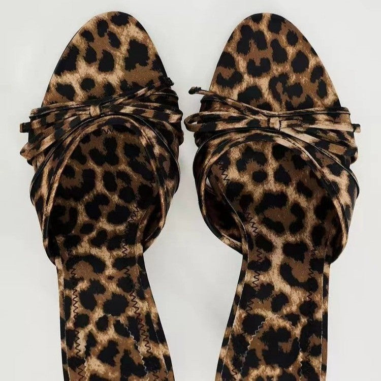 Bow Leopard Kitten Heel Sandals - RebelReine Apparel & Co.