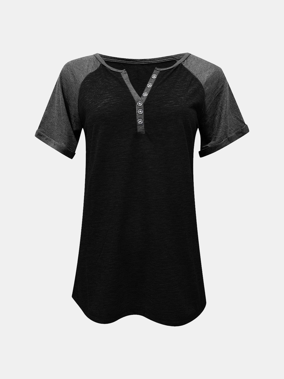 Contrast Notched Short Sleeve T-Shirt - RebelReine Apparel & Co.