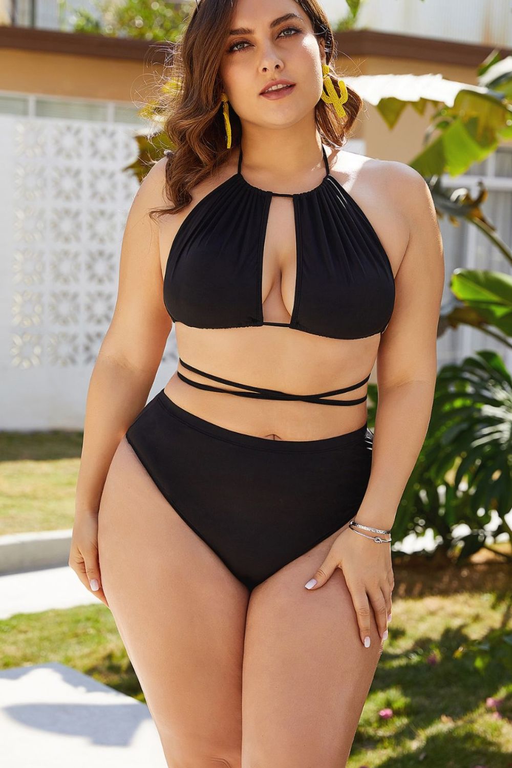 Plus Size Cutout Tied Backless Bikini Set - RebelReine Apparel & Co.