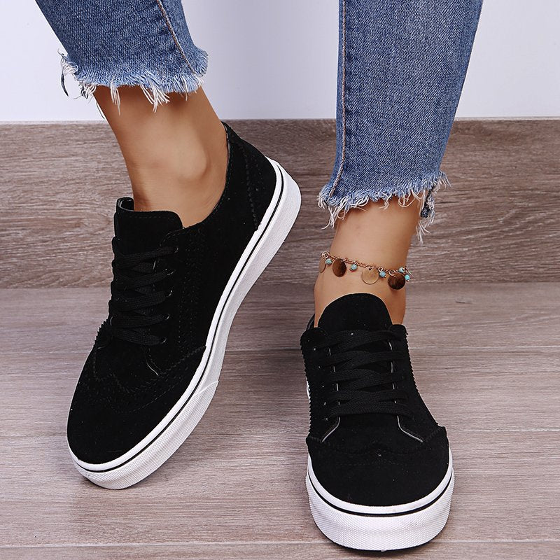 Lace-Up Suedette Flat Sneakers - RebelReine Apparel & Co.