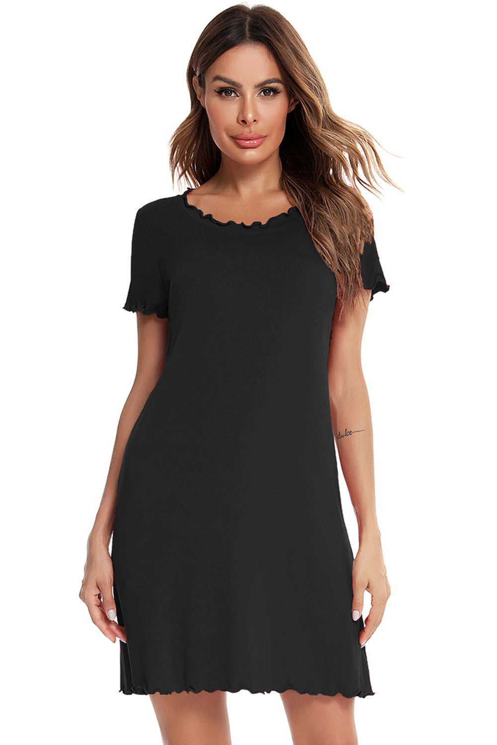 Round Neck Short Sleeve Lounge Dress - RebelReine Apparel & Co.