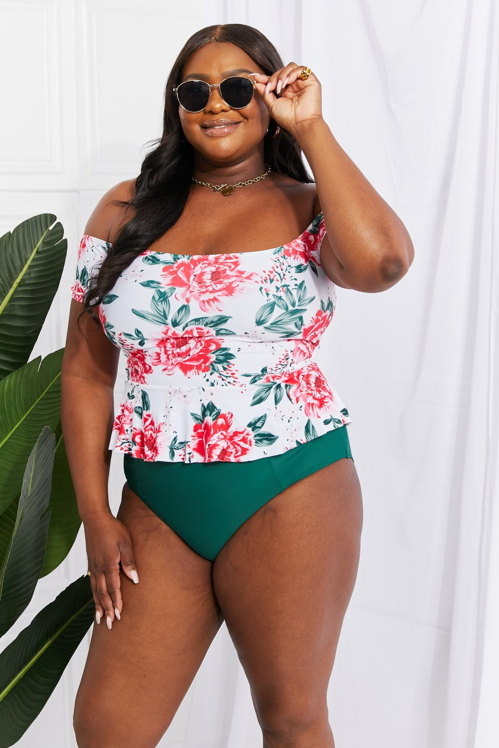 Marina West Swim Coastal Cutie Off-Shoulder Swim Tankini Set - RebelReine Apparel & Co.