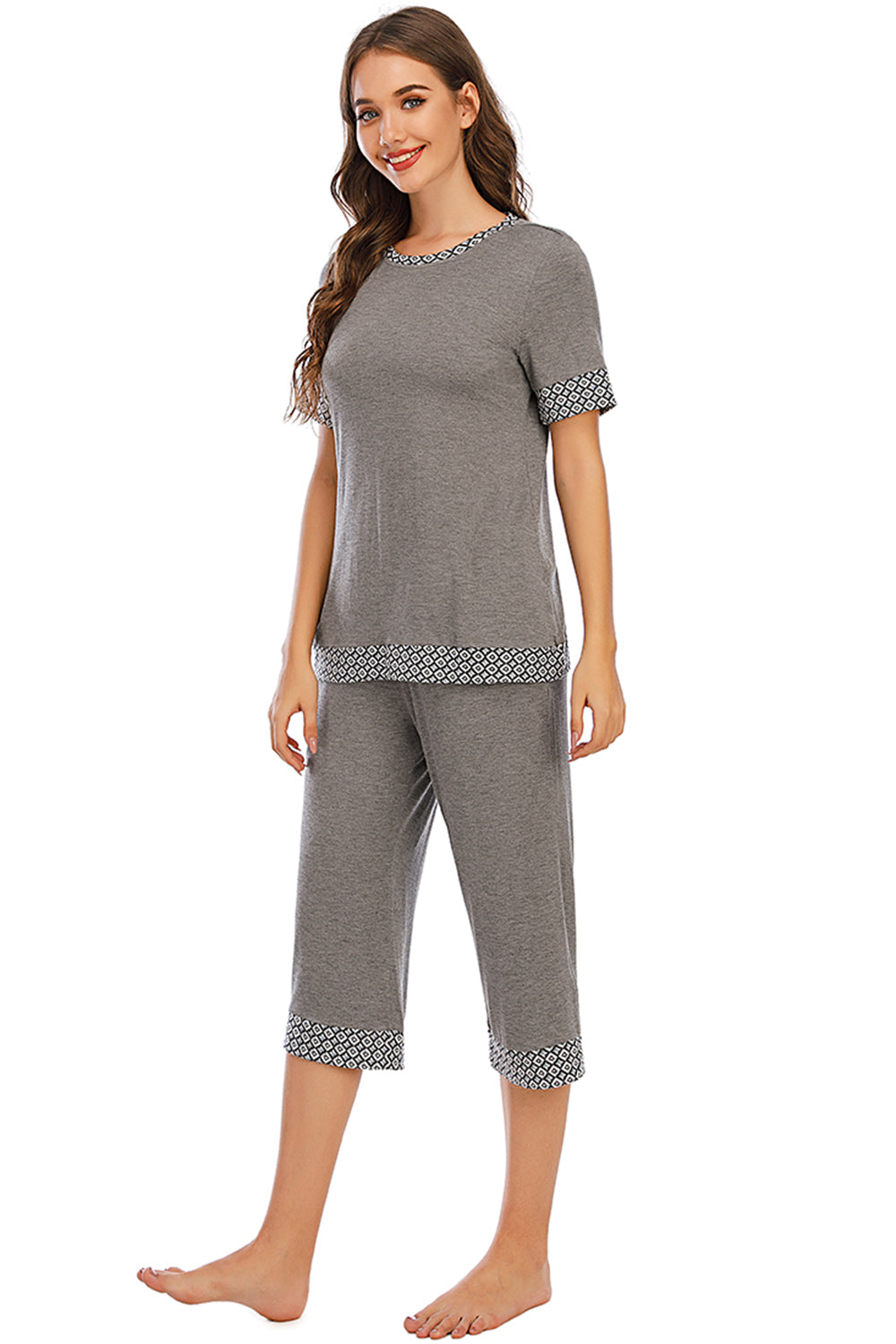 Round Neck Short Sleeve Top and Capris Pants Lounge Set - RebelReine Apparel & Co.