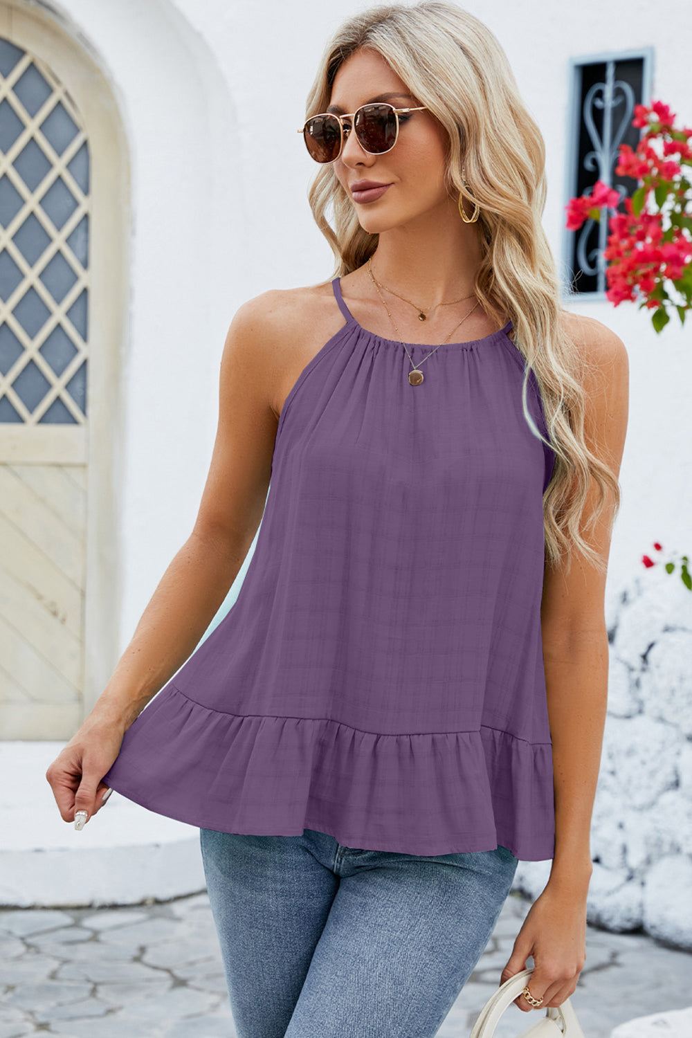 Tied Ruffled Round Neck Cami - RebelReine Apparel & Co.