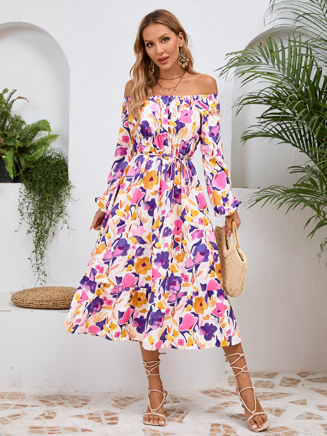 Printed Long Sleeve Midi Dress - RebelReine Apparel & Co.