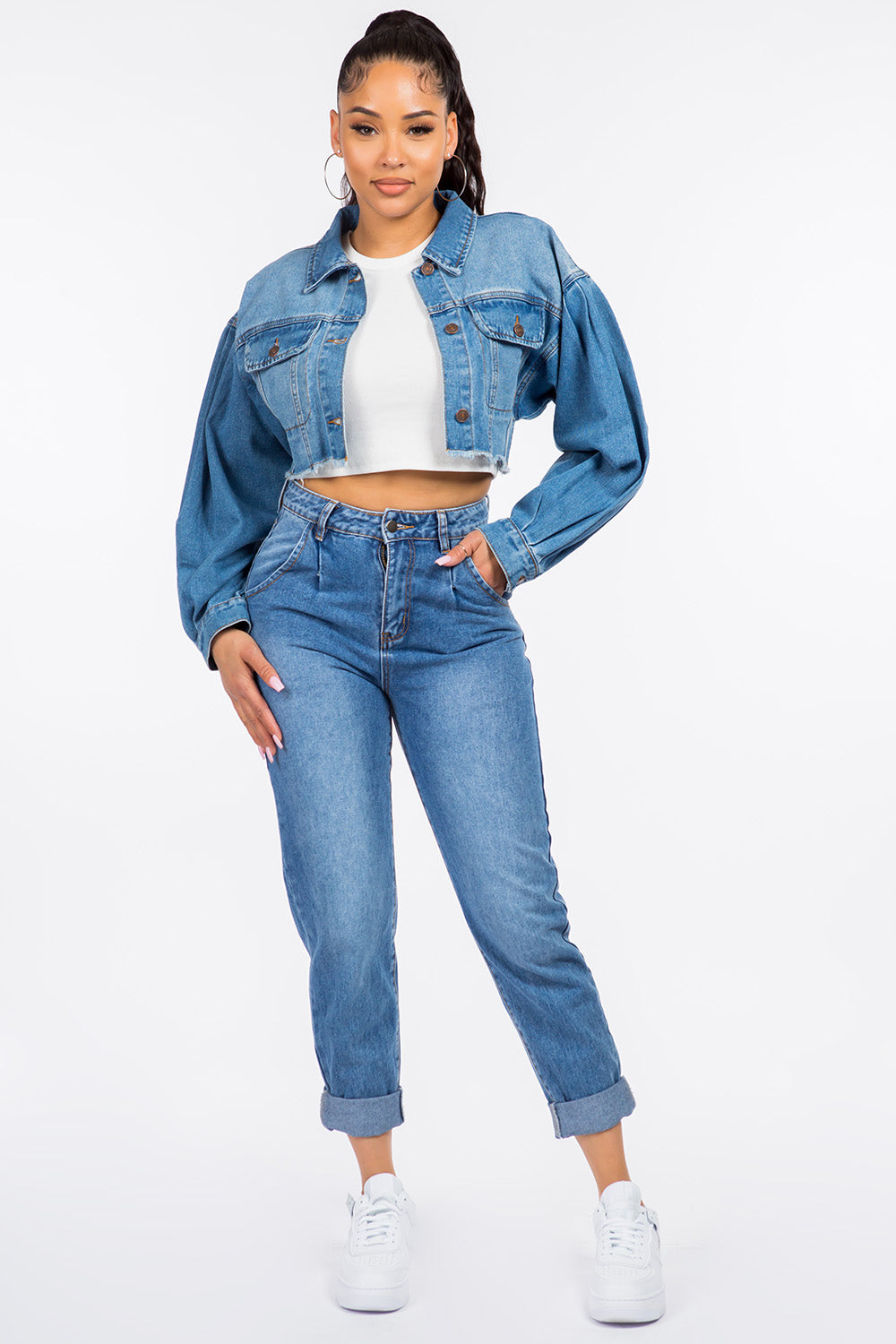 American Bazi High Waist Pleated Waist Mom Jeans - RebelReine Apparel & Co.